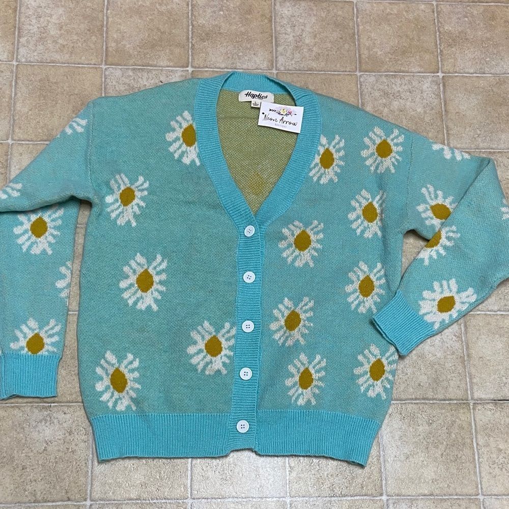 Haptics By Hollywood Harper Turquoise Daisy Cardigan Size L